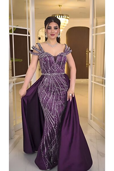 NHMODA Taş İşlemeli Kalp Yaka Kuyruk Detaylı Balık Kesim Abiye