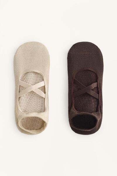 Oysho 2 pairs of cotton blend yoga and Pilates socks with crossover straps