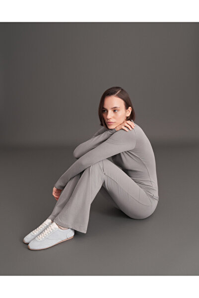 lessandromance BELİ KATLAMALI İSPANYOL PANTOLON KÜL GRİ