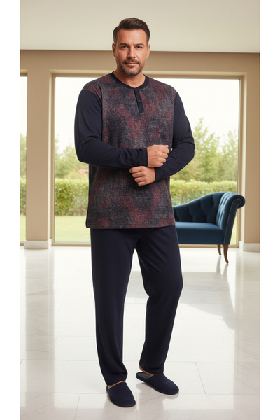 KLY Midi Collar Men's Plus Size Pajama Set