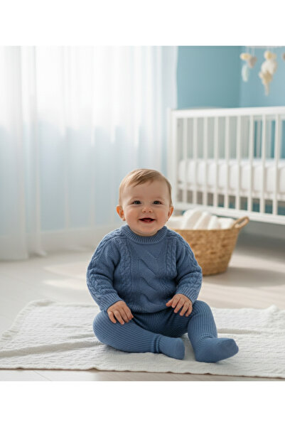 Nimini Kids Knitted Model Modern Crew Neck Unisex Baby Sweater (0-2 Years)