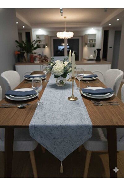 Qulothes Pamuklu Polyester Baskılı Kumaş Özel Püsküllü Zikzak Dikiş Runner