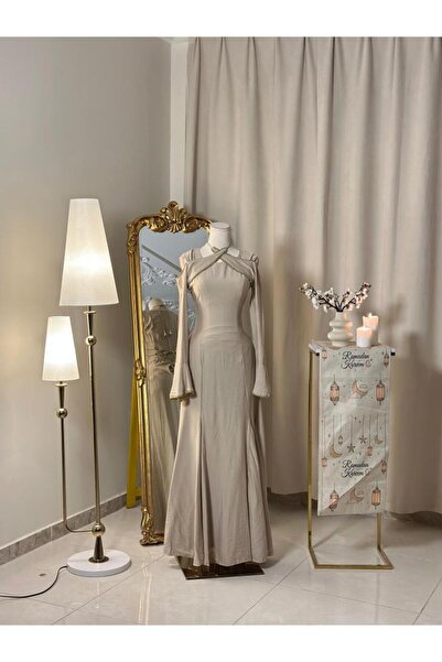 vanus fashion جلابية بيج بتصميم فاخر وأنيق 5517