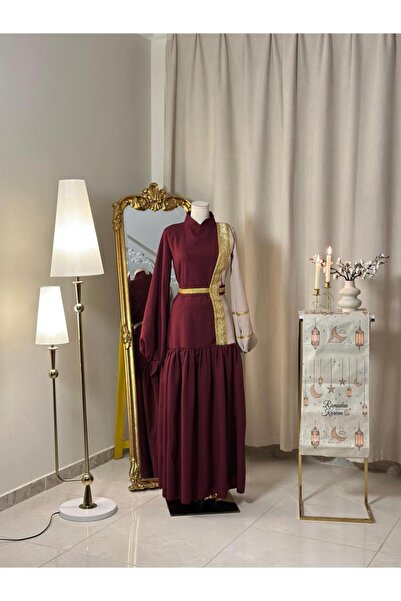 vanus fashion جلابية بورجوندي بتصميم فاخر وجذاب 5502