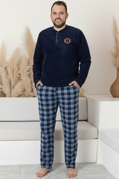 SEBOTEKS Ανδρικό σετ πιτζάμες από φλις με καρό και τσέπες 3446