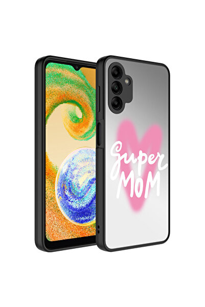 zore حافظة هاتف Galaxy A04S ذات نمط مرآة لامعة مع حماية للكاميرا - Super Mom