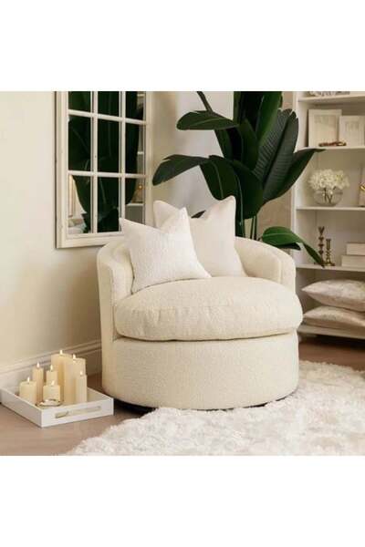 Levona كرسي بذراعين دائري من قماش البوكليه