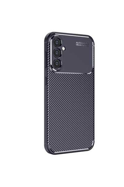 NewFace حافظة سامسونج جالاكسي S25 ذات غطاء كربوني بتركيز تلقائي - أزرق داكن