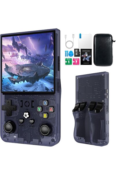 WDYQJE جهاز ألعاب محمول كلاسيكي R36MAX بشاشة IPS مقاس 4 بوصات، يعمل بنظام لينكس، وبطارية 4000 مللي أمبير، وذاكرة 64 جيجابايت، لون رمادي