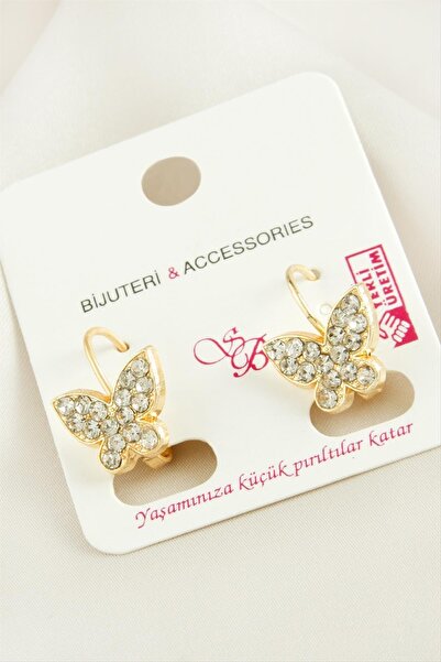 ZERO LAND 1592351739 مشبك على شكل فراشة مرصع بالأحجار (145123) أقراط - لون فضي