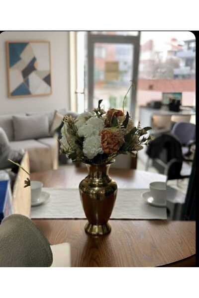 ENRUFLORA Kiremit Ekru Ve Beyaz 2'li Karanfil 27 cm Ev Vazo Salon Dekor Aranjman Sevgililer Günü Özel Günler