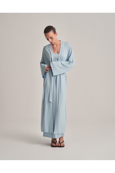 lessandromance KEMERLİ KOMBİNE UZUN KİMONO BEBE MAVİSİ