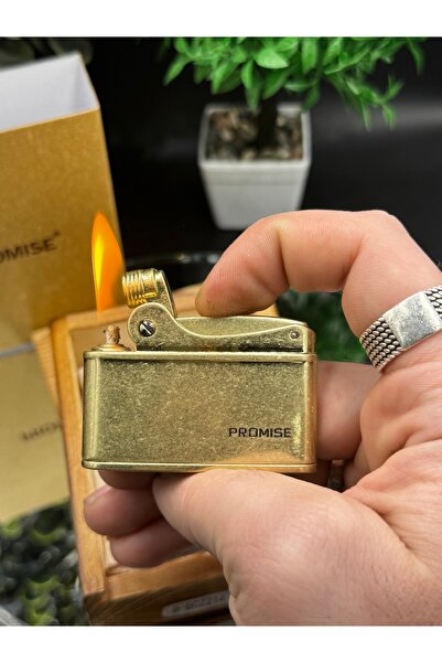 NikaŞ Promise Eskitme Gold Renk Koleksiyonluk, Hediyelik Benzinli Çakmak - Lüks Hediyelik Ahşap Kutu