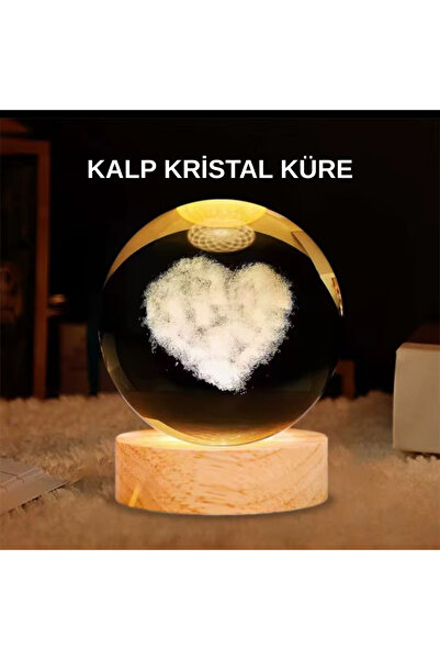 Marsilyan LED Işıklı Kalp Desenli Cam Küre Büyük Boy Ahşap Tabanlı (IEG34456)