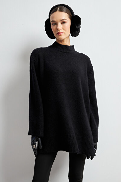 Bipantolon Women's Black Turtleneck Soft Textured Basic Sweater