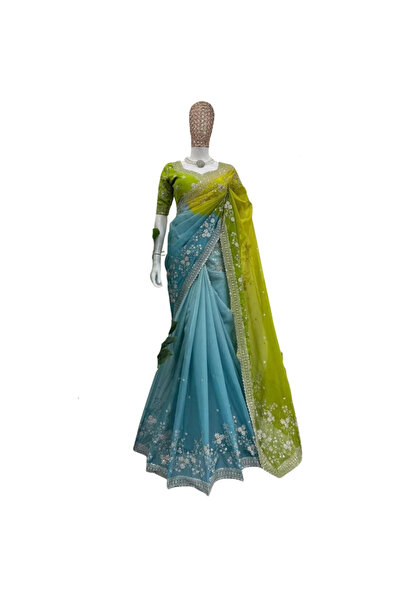 MYSMAR Green Tibby Silk Saree - PMM18518 | Green