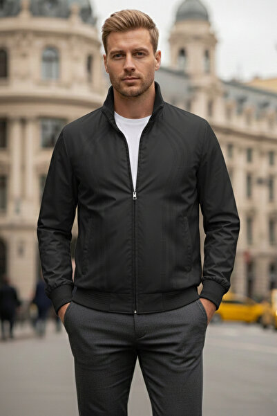 NAZEF معطف واق من المطر ذو ياقة رسمية ومقاوم للماء بقصة ضيقة