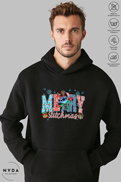 Nyda Collections هوديي للجنسين بأكمام طويلة Merry Stitchmas مطبوع بغطاء رأس م...