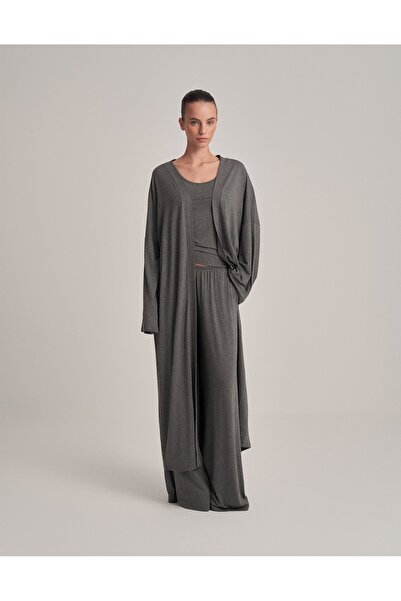 lessandromance KEMERLİ KOMBİNE UZUN KİMONO ANTRASİT MELANJ