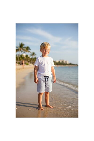 İDO I Do - Boys' Shorts Sarabanda, Elastic Cotton with Fine Stripes, White/Bl...