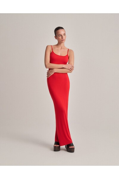 less and romance Backless Strap Long Dress Red