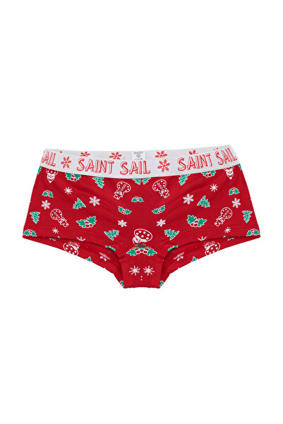 Saint Sail Yılbaşı Temalı Pamuklu Likralı Kumaşlı Baskılı Couple Boyshort Kadın Külot