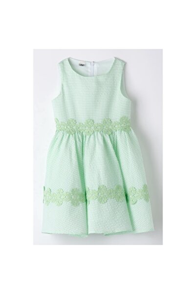 İDO I Do - Rochie în carouri cu broderie florală, Verde, 104 cm