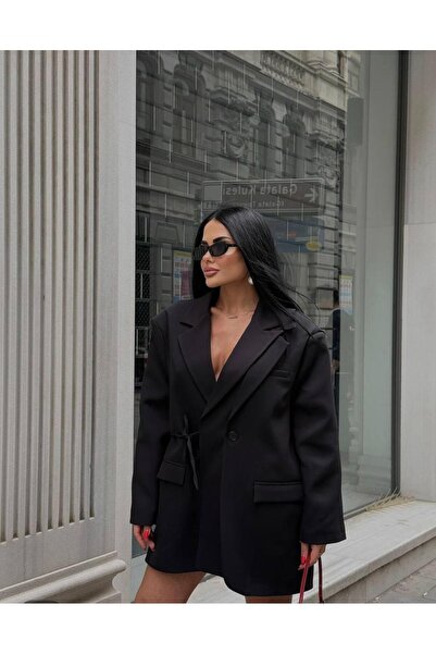 defnorabutik Kadın Kruvaze Yandan Bağlamalı Blazer Ceket