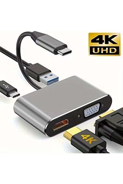 Digital Home موزع USB-C 4 في 1: منفذ HDMI بدقة 4K + منفذ VGA + منفذ USB 3.0 +...