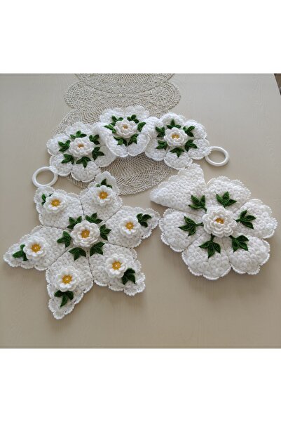 Hediye Dünyası Çeyizlik El Örgüsü Karçiçeği Model 3'lü Lif Seti