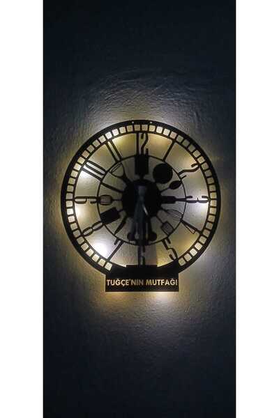 GünceDekor Kişileştirilmiş Dekoratif Mutfak Dekorasyonu Ledli Duvar Saati