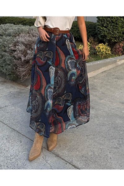 DİMA Long Chiffon Skirt with Belt and Lining