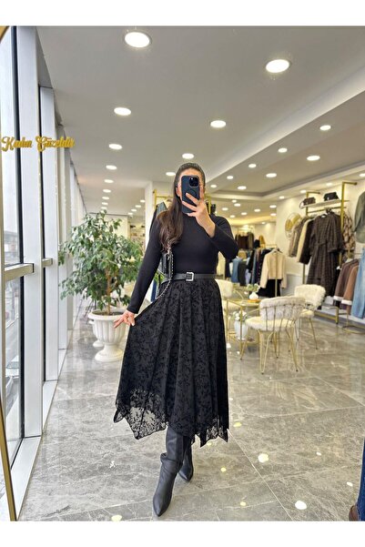 Bak'ap Premium Trend Viral Velvet Embossed Asymmetric Chiffon Long Skirt