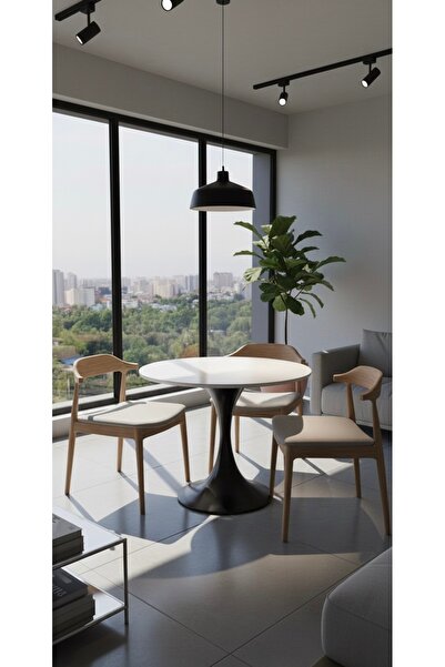 ZeNiza House Beyaz Yuvarlak Mdf Metal Masa – Ev ve Ofis İçin Şık Tasarım