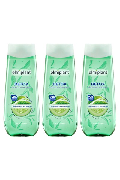 ELMIPLANT Set of 3 x Micellar Detox Cream Shower Gel with Cucumber & Matcha Tea, 400 ml