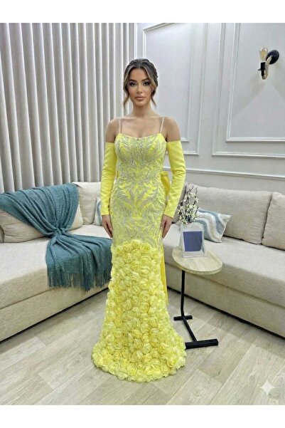 Rima Fashion فستان سهرة طويل بتصميم حورية البحر بلون وردي فاتح (بيبي بينك)