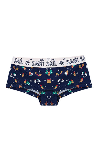 Saint Sail Yılbaşı Temalı Pamuklu Likralı Kumaşlı Baskılı Couple Boyshort Kadın Külot
