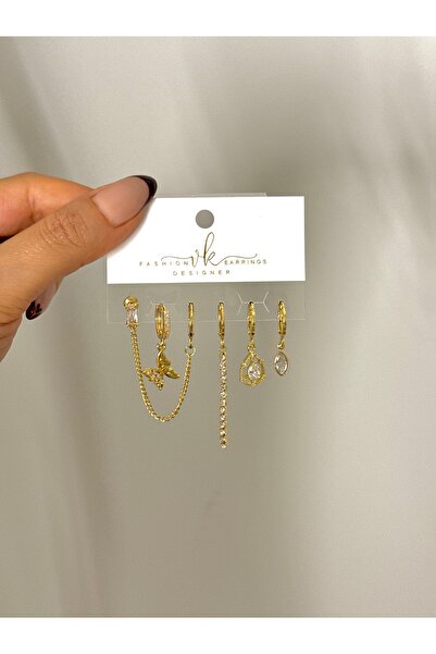 YOUES JEWELRY ÇELİK KADIN 6'LI KÜPE SETİ 14K RENK GOLD