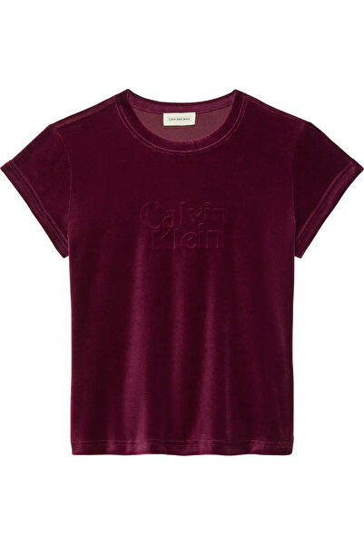 Calvin Klein Ss Velour Logo Tee Women's Brown T-Shirt