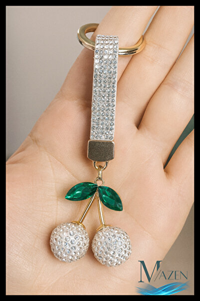 MAZEN Breloc premium Crystal Cherry White |   Charm pentru geantă |   Accesoriu pentru femei Model strălucitor