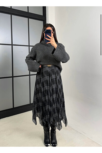 Bak'ap Premium Viral Trend Asymmetrical Plaid Chiffon Tulle Long Skirt