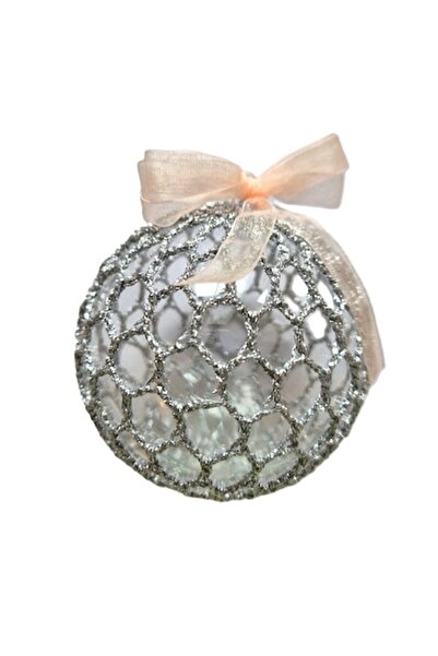 OEM Hand-crocheted bauble on 8.5 cm plastic base, silver, Christmas decoration