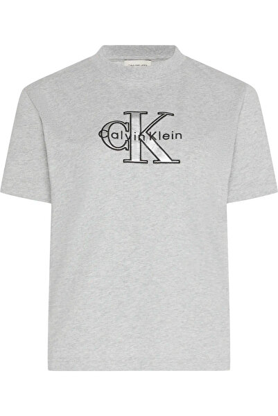 Calvin Klein Dámské šedé tričko SS CLASSIC MONOLOGO METALLIC CNE