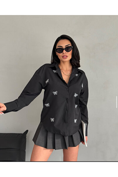 Azda Kelebek Nakışlı Gömlek Model Kodu:0009999