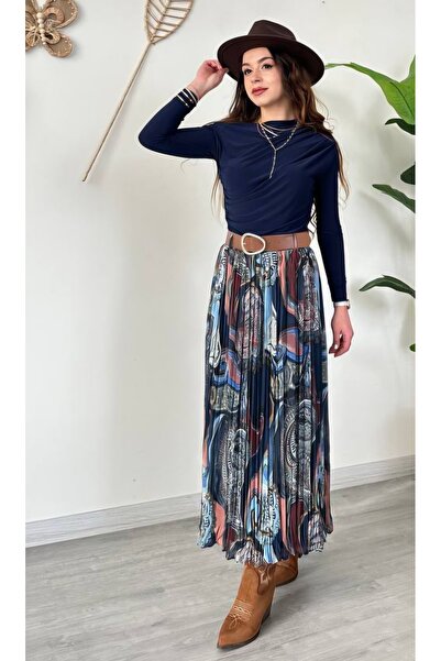 Şamdan Belted Patterned Lined Chiffon Skirt