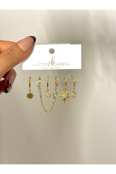 YOUES JEWELRY ÇELİK KADIN 6'LI KÜPE SETİ 14K RENK GOLD