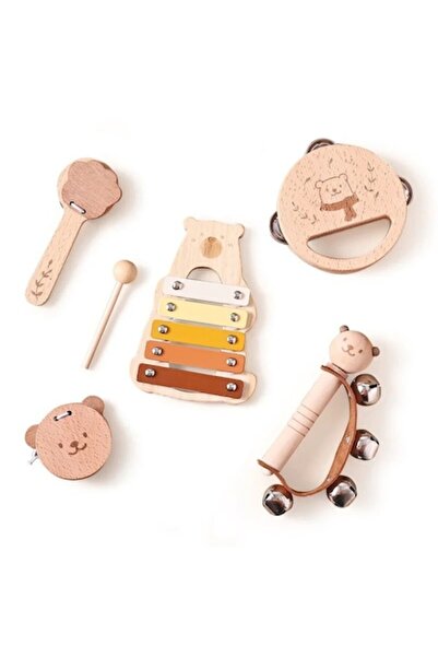 Gras ON Set Jucarie Educativa Montessori, Instrumente Muzicale, din Lemn, 5 p...