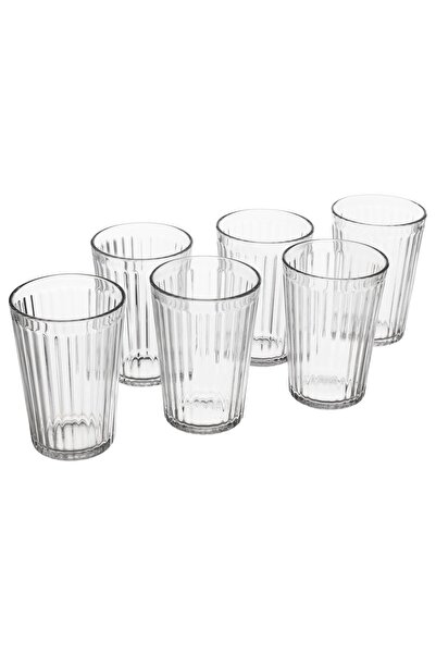 TEZPAZAR Vardagen 6 Adet Cam Bardak 310 ml 6'lı Set Çizgili Kokteyl Su Bardağ...