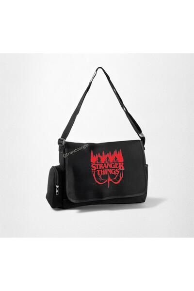 DEEFWEAR Siyah Stranger Things Kırmızı Baskılı Okul , Kurs , Dershane Postacı...