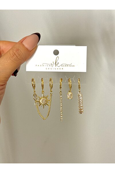 YOUES JEWELRY ÇELİK KADIN 6'LI KÜPE SETİ 14K RENK GOLD